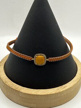 Butterscotch Amber Macrame Bracelet Gold Crystal Halo Boho Festival Woven